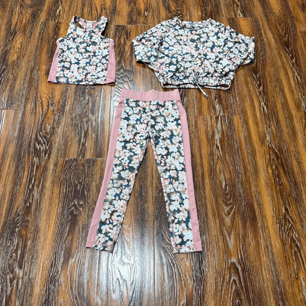 OshKosh Bgosh Girls 3pc Floral Activewear Set Pink Blue 6/6X GCL104578 Pants